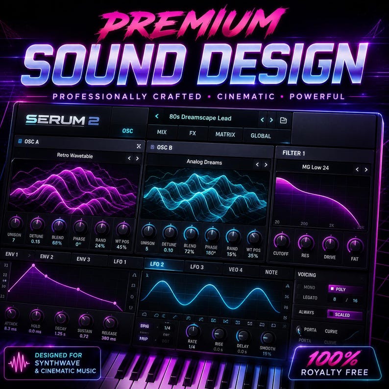 Synthwave Serum 2 Presets and Retro WAV Samples for Cinematic Electronic Music image 4