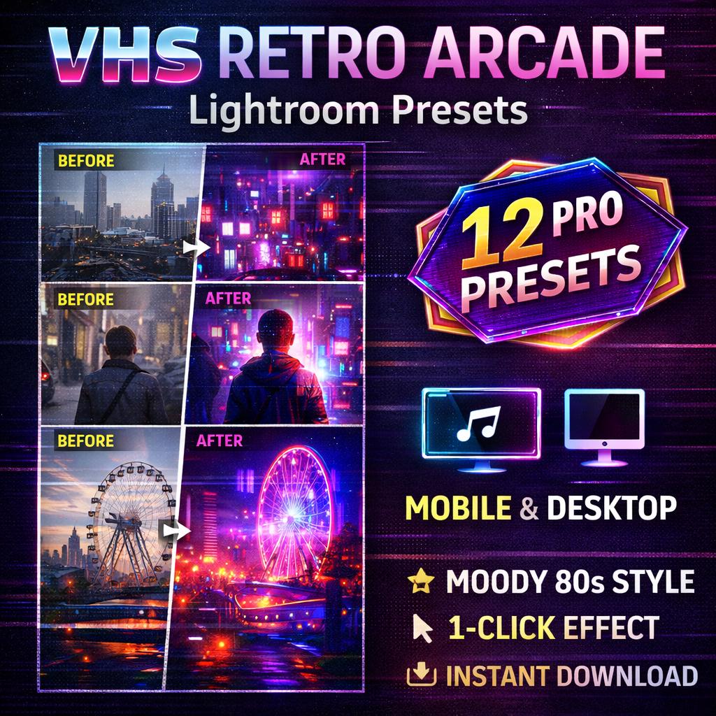 Retro Arcade Lightroom Presets – 80s VHS Cyberpunk Photo Filters ...