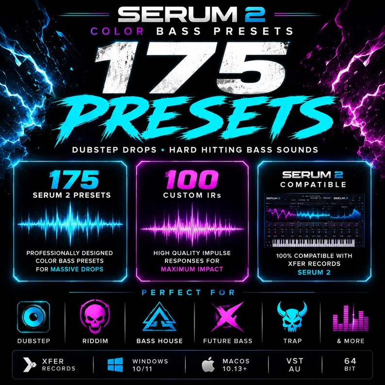 Dubstep Colorful Serum 2 Color Bass Presets Dubstep Drops Pack Hard Hitting Bass Sounds ...