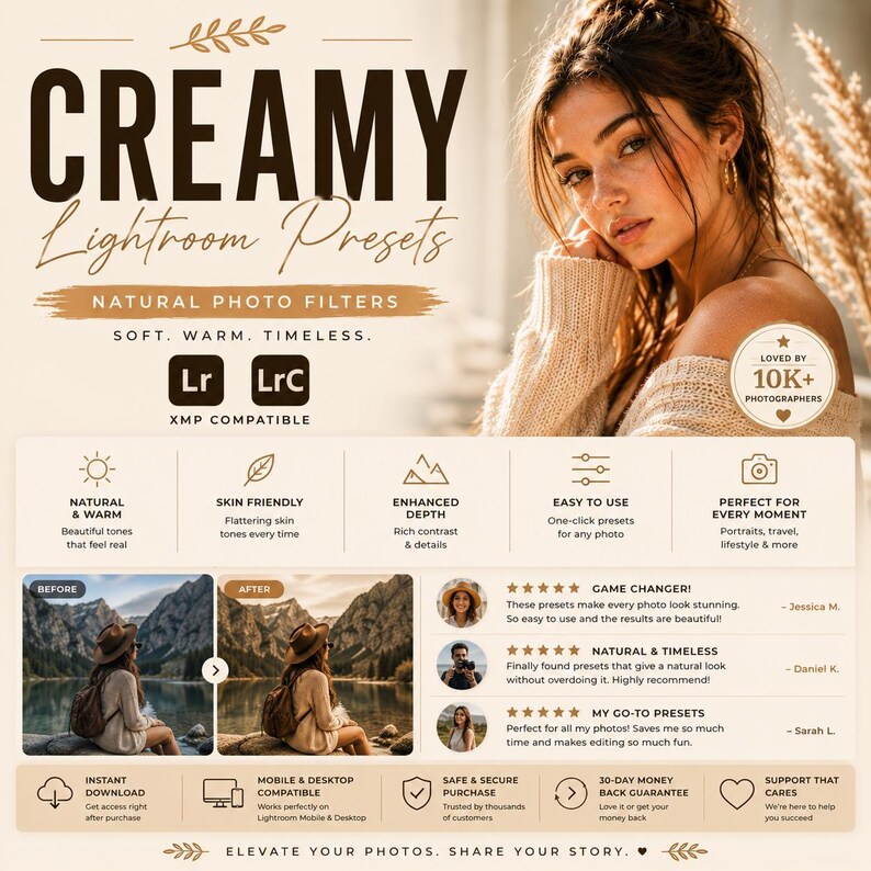 Paquete de preajustes cremosos para Lightroom, filtros fotográficos naturales XMP, edición para Instagram imagen 11