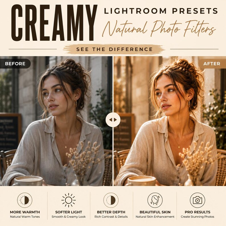 Paquete de preajustes cremosos para Lightroom, filtros fotográficos naturales XMP, edición para Instagram imagen 9