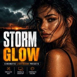 Storm Glow Paramètres prédéfinis Lightroom Filtres photo cinématographiques Pack de retouche de portraits Moody