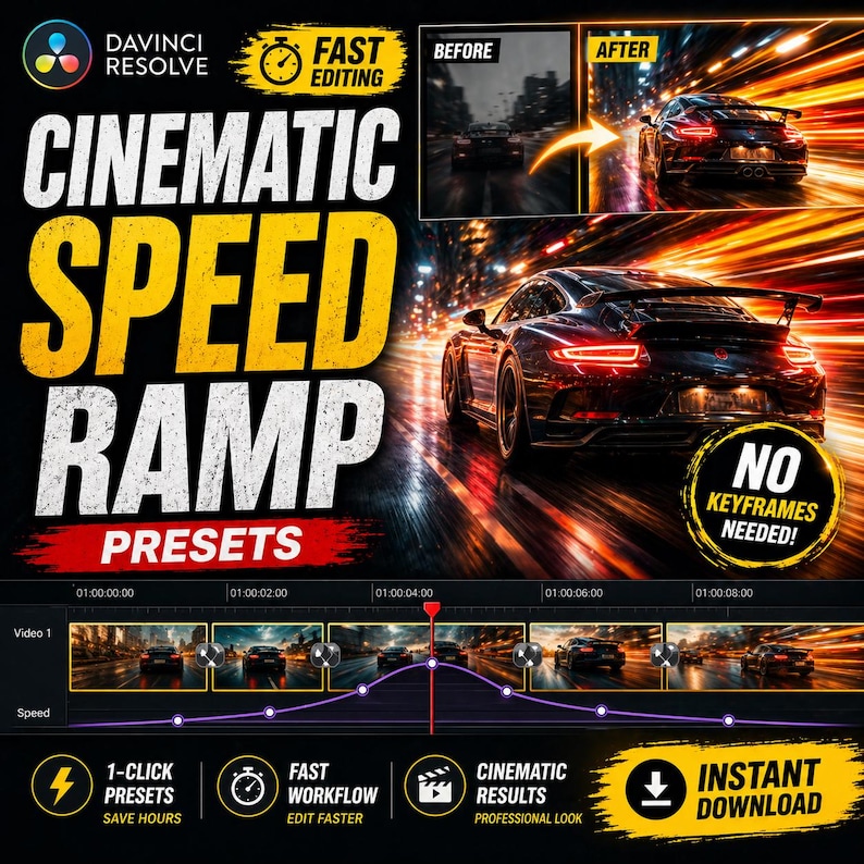 Speed Ramp Video Editing Davinci Resolve Speed Ramp Presets Cinematic Motion Pack Fast Editing ...