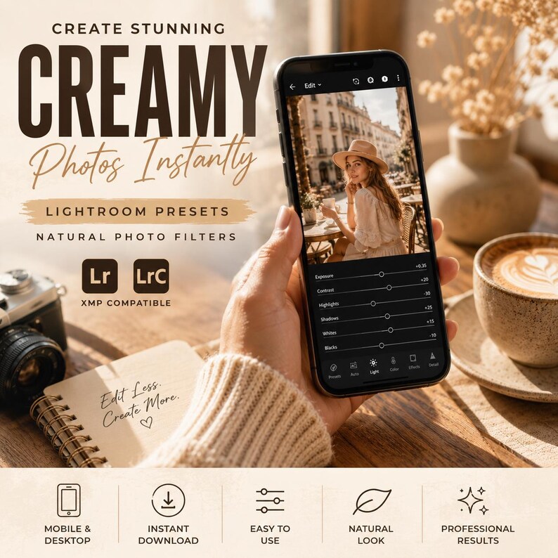 Paquete de preajustes cremosos para Lightroom, filtros fotográficos naturales XMP, edición para Instagram imagen 5