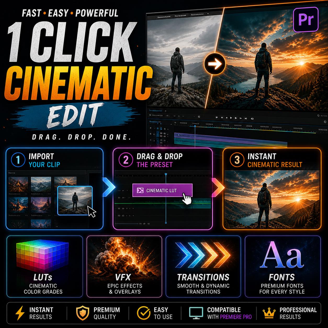 Vfx Font Video Editing Mega Pack Luts VFX Transitions Fonts Premiere Pro Bundle ...