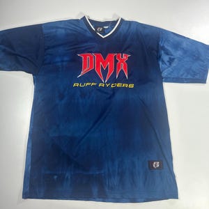 Vintage XL Herren DMX Ruff Reiter seidig kurzärmeliges blaues T / Shirt-Oberteil