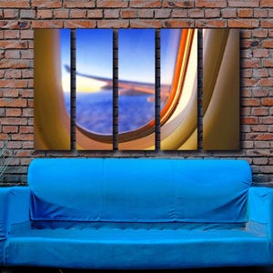 Uitzicht vanuit vliegtuigraam | Muurkunstafdruk | Foto op canvas - Blue Sky Horizon van AirBrothers
