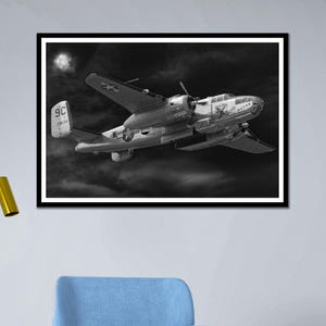 B-25 Mitchel Airplane Digital Art Print File, WW2 Aircraft Printable Art Picture Poster, Up to 55x55 Inches
