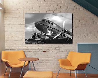 1-Piece DC-3 Dakota Airplane Wall Art Print on Canvas | Douglas DC-3 Large Framed Picture | Vintage Aviation Photograph by AirBrothers