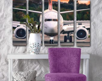 Boeing 737 Flugzeug Wand Kunst Druck | Boing Flugzeuge Bild bedruckte Leinwand | Luftfahrt Dekor | Sunset Airport Poster von AirBrothers
