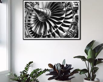Afbeelding luchtvaartmotor - luchtvaart ingelijste print decor vliegtuigturbine - moderne vliegtuigmotor ingelijste print van AirBrothers