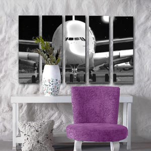 Airbus A-380 Airplane Art on Canvas Panels - Split Aircraft Canvas Art Featuring Airplane Night Scene Aviation Wall Art by AirBrothers