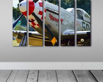 Impresión de arte de pared de avión de combate vintage de la Segunda Guerra Mundial: imagen sobre lienzo / Avión Mustang P-51 histórico de AirBrothers