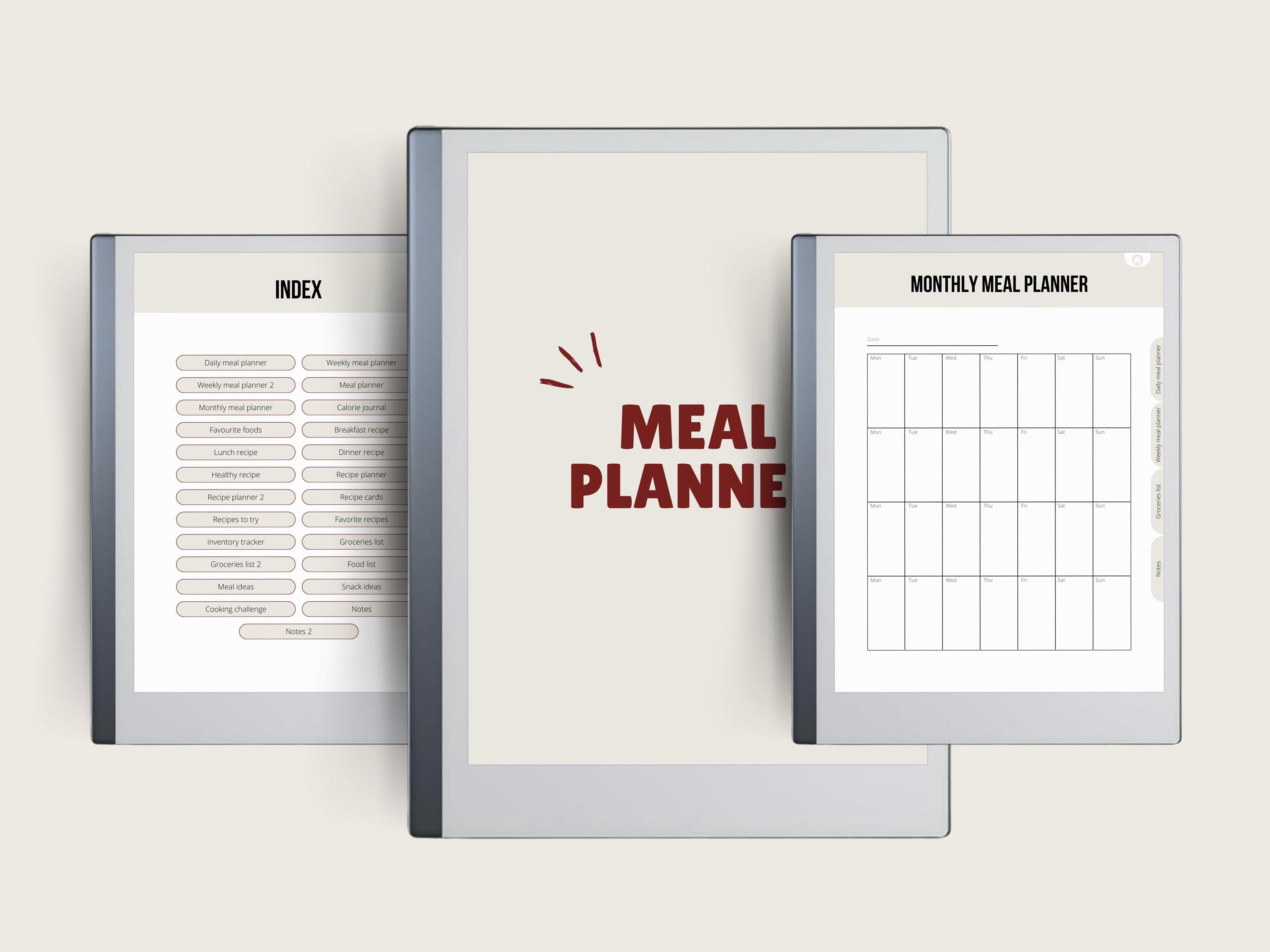 Meal Planner Templates for Remarkable Paper Pro, PDF Hyperlinked ...