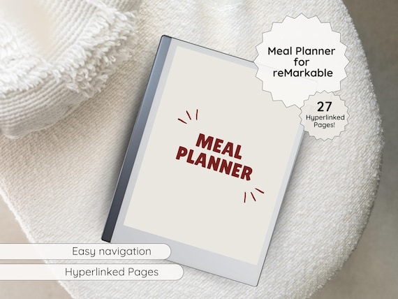 Meal Planner Templates for reMarkable Paper Pro, PDF Hyperlinked Notebook Journal for reMarkable 2, Digital Dated E-ink Tablet Food Planner
