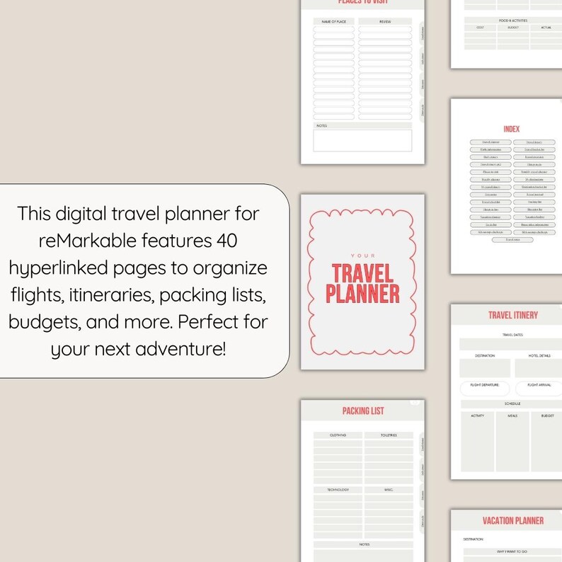 Planejador de viagens para reMarkable, Modelos para reMarkable 2, Planejador digital, Caderno para reMarkable 2, Compatível com reMarkable Paper Pro imagem 6
