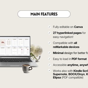 Mallar för måltidsplanerare för reMarkable Paper Pro, hyperlänkad PDF-journal för reMarkable 2, digital daterad e-bläcksurfplatta för matplanerare bild 2