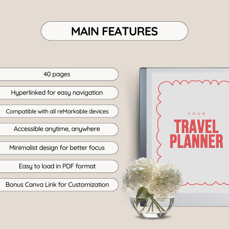 Planejador de viagens para reMarkable, Modelos para reMarkable 2, Planejador digital, Caderno para reMarkable 2, Compatível com reMarkable Paper Pro imagem 2