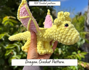 Amigurumi Dragon Crochet Pattern, Plush Toy, PDF Digital Download.
