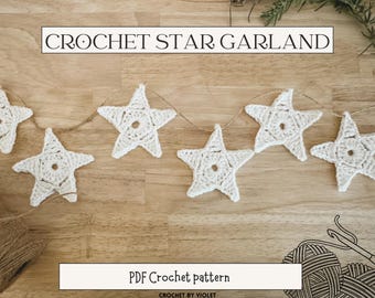 Crochet Star Garland Pattern, Christmas Decor, PDF Download.