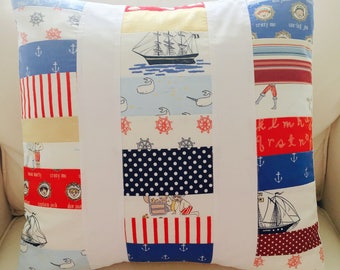 Nautical Quilted Patchwork Pillow -- 18 Inch