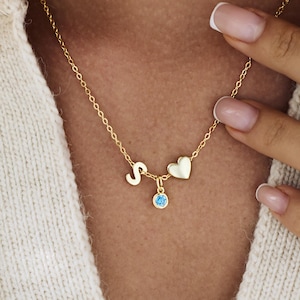 Personalized Birthstone Initial Necklace, Custom Heart Pendant, Kids' Initial Necklace, Birthday & Valentine's Day Gift, Keepsake Jewelry