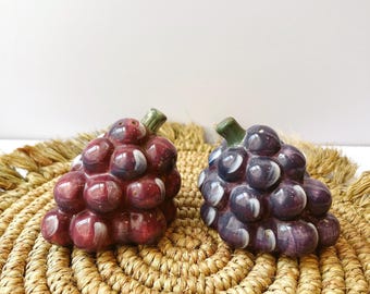 Vintage Grapes Salt and Pepper Shakers Hanging on a Metal Tree