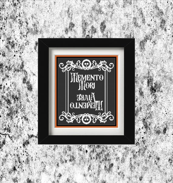 Memento Mori Memento Vivere Skull Flourish Frame Cross Stitch