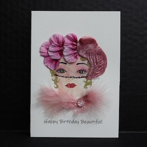 Vintage glamour femmes - carte de joyeux anniversaire - art vintage pour femmes - carte faite main - dentelle - luxe - 3D - floral