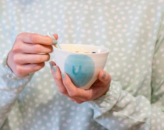 Porcelain Ice Cream Bowl with Spoon - Ceramic Bowl in Watercolour Glaze