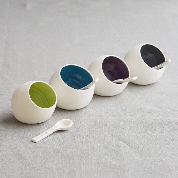 Colourful Porcelain Salt Pig With Ceramic Spoon Etsy