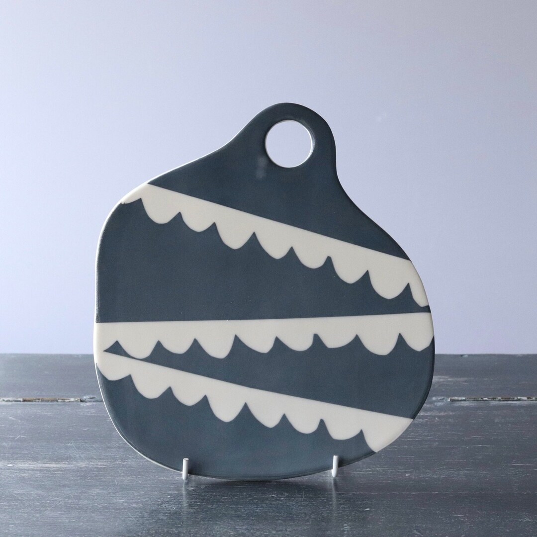 Porcelain Ceramic Cheese Board Grey Bread Board With Scallops Design Etsy