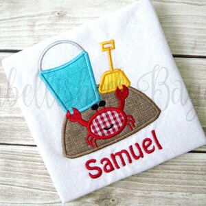 Beach Pail with Crab Applique T-shirt and Gingham Plaid Shorts for Boys Personalized Set
