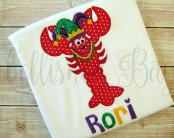 Mardi Gras Crawfish with Jester Hat and Beads Applique T-shirt or bodysuit Bodysuit for Girls or Boys Personalized