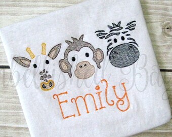 Zoo Animals with Name Embroidered Ruffle T-shirt Tank Top or Bodysuit Bodysuit for Girls or Boys Personalized