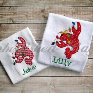 Christmas Crawfish with Lights Applique T-shirt or bodysuit Bodysuit for Girls or Boys Personalized image 1