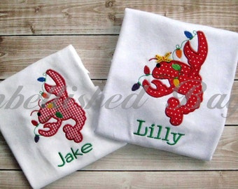 Christmas Crawfish with Lights Applique T-shirt or bodysuit Bodysuit for Girls or Boys Personalized