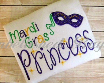 Mardi Gras Princess Applique Long Sleeve Ruffle Shirt for Girls