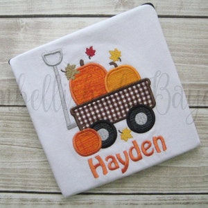 Fall Wagon Appliqued T-shirt Personalized for Boys or Girls Baby Toddler Infant