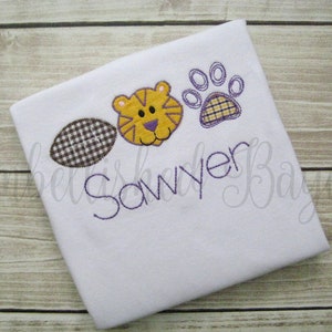 Tiger Football Vintage Stitch Applique Personalized bodysuit or T-shirt for Boys
