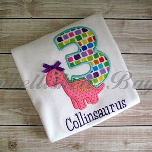 Applique Dinosaur Birthday T-shirt Personalized for Boys or Girls Brontosaurus or Triceratops Dino with Name