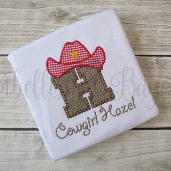 Applique Cowboy Hat with Initial Bodysuit or T-shirt for Boys or Girls Cowgirl Cowboy shirt