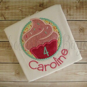 Glitter Cupcake Applique with Number Personalized Birthday T-shirt or bodysuit for Girls