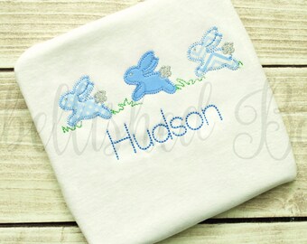 Applique Bunny Trio T-shirt Bodysuit Personalized for Boys, Boy's Easter Shirt