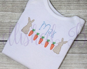 Boy Bunny with Carrots Sketch Stitch Personalized T-shirt or Bodysuit for Boys Easter Shirt Baby Infant Toddler