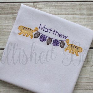Tiger with Football and PawPrint Sketch Stitch Personalized T-shirt or Bodysuit for Boys Baby Infant Toddler