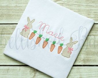 Girl Bunny with Carrots Sketch Stitch Personalized T-shirt or Bodysuit for Girls Easter Shirt Baby Infant Toddler