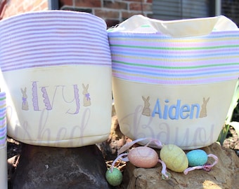 Personalized Easter Bag, Stripe Easter Bucket with Name, Personalized Candy Egg Bag, Monogrammed Embroidered Easter Basket