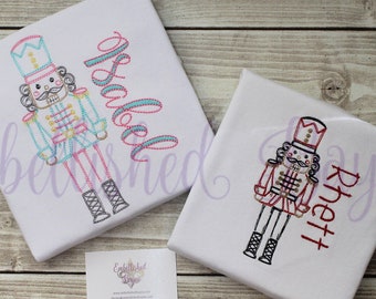 Christmas Nutcracker Sketch Embroidered T-shirt or bodysuit Bodysuit for Girls or Boys Personalized