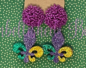 Glitter Fleur De Lis Mardi Gras Acrylic Earrings